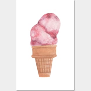 Waffle ice cream watercolor Posters and Art